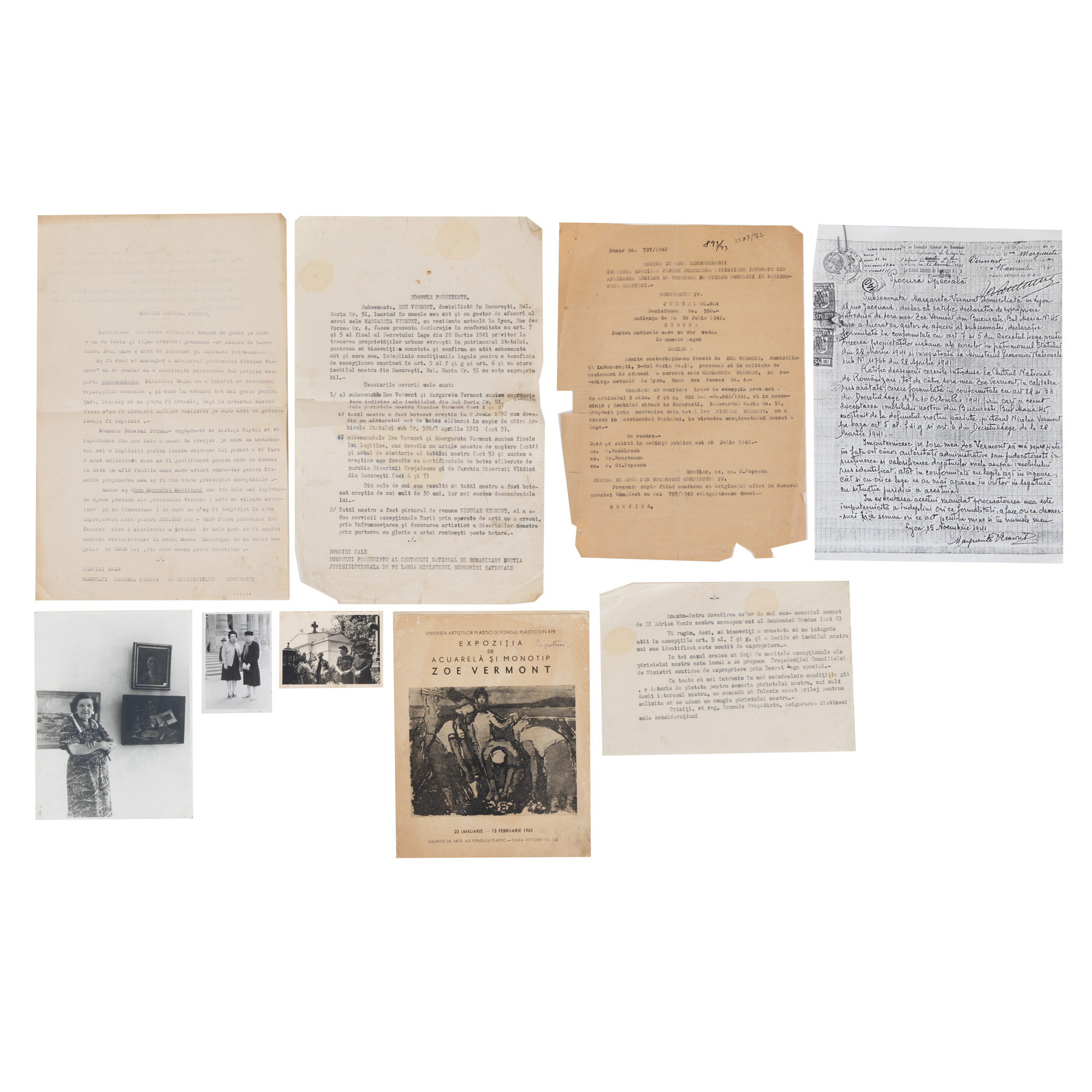 Lot format din diverse documente și fotografii care au aparținut artistei Zoe Vermont, fiica lui Nicolae Vermont 