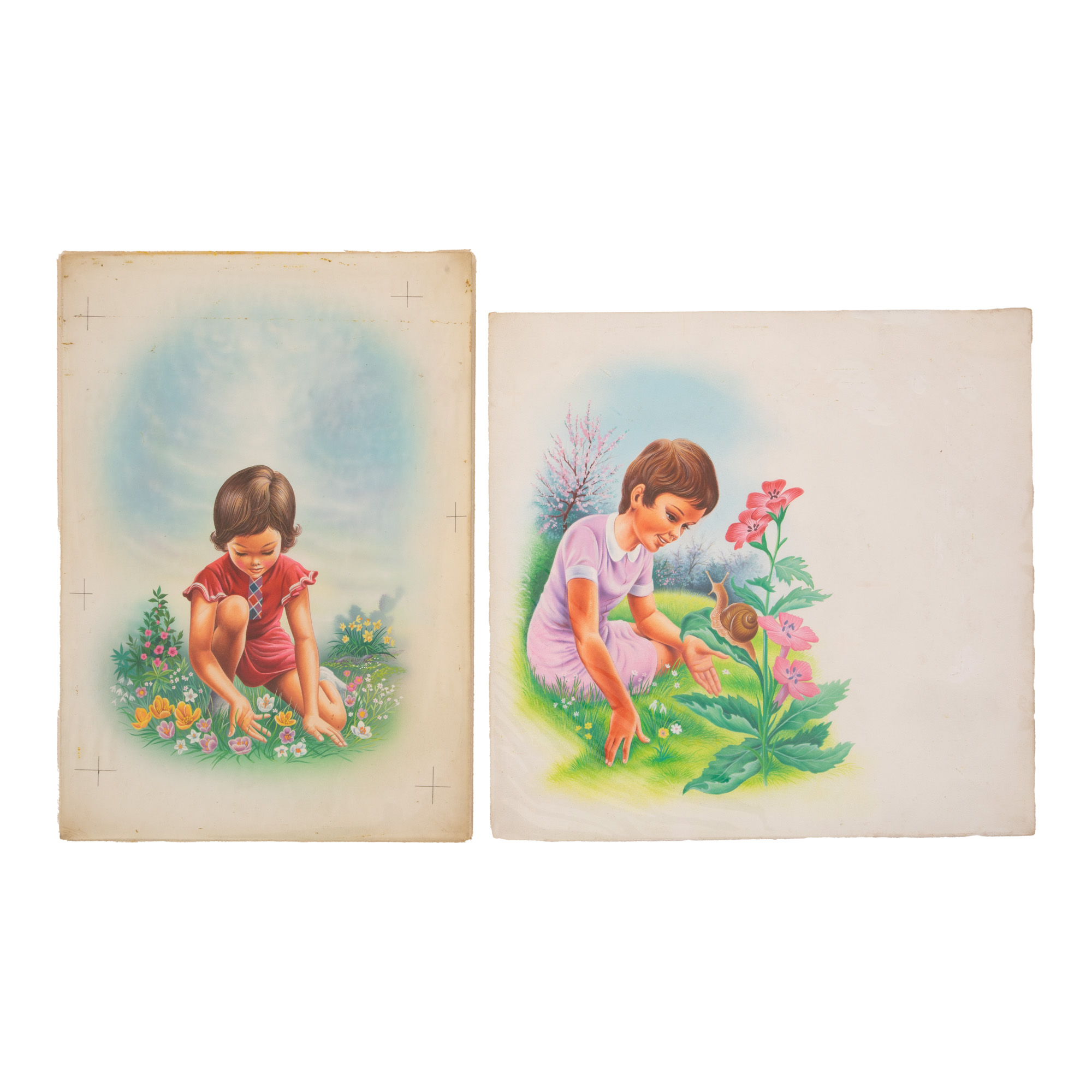 Lot consisting of two original illustrations made by Albin Stănescu for an unidentified story book, approx. 1966, unique copies, rare pieces