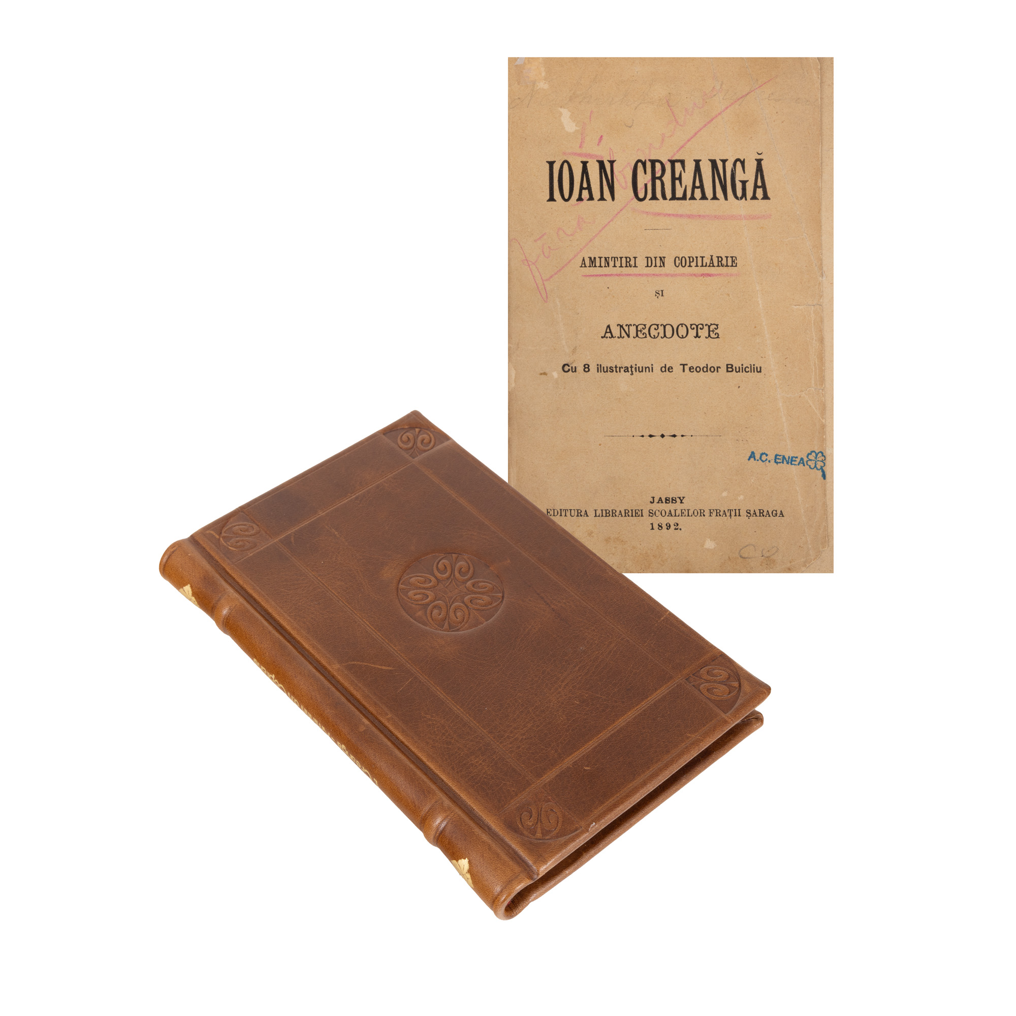 ”Amintiri din copilărie și anecdote”, de Ion Creangă, cu opt ilustrații de Teodor Buicliu, Iași, 1892, cu ex-libris, ediție tipărită în timpul vieții scriitorului, piesă rară, de colecție