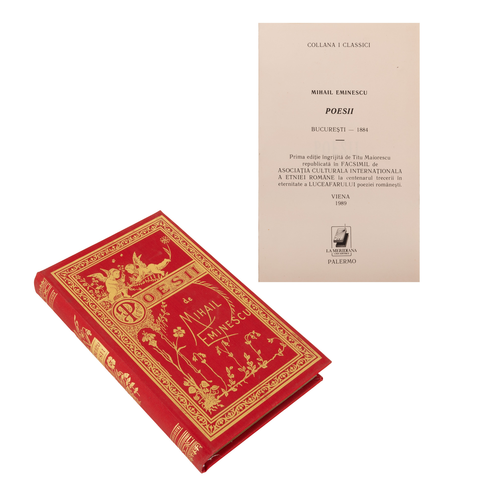 Ediție centenară anastatică ”Poesii”, de Mihai Eminescu, Bucureşti, 1884, cu coperta editorială din epocă, piesă bibliofilă tipărită la Viena, 1989