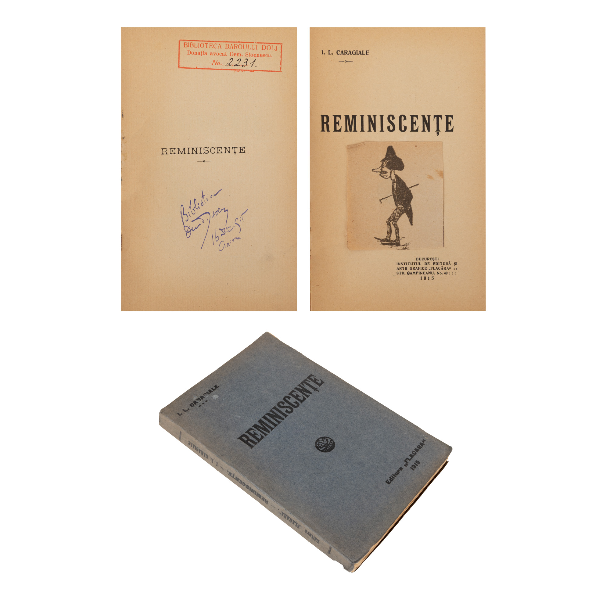 ”Reminiscențe”, de Ion Luca Caragiale, ediție princeps, București, 1915, cu ex-libris