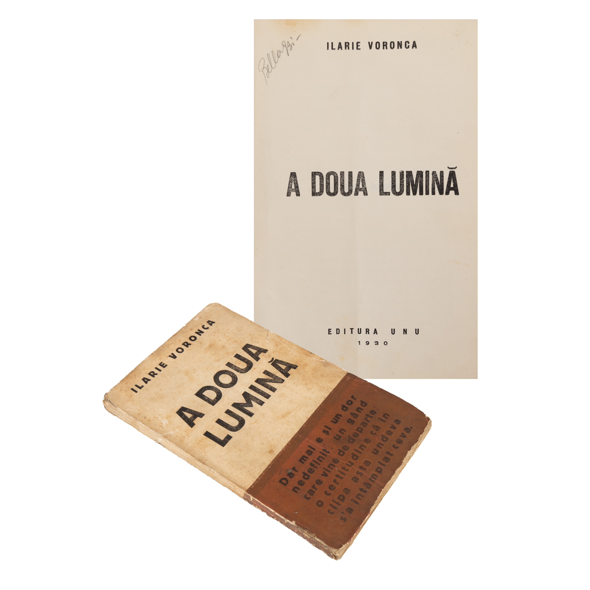 ”A doua lumină”, de Ilarie Voronca, ediție princeps, București, 1930, exemplar numerotat 124/250