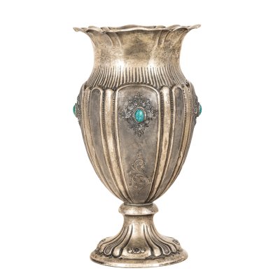 Silver vase, decorated with ornamental stones, cca. 1960