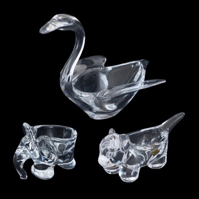 Set of three Vannes vide-poches, in the shape of a swan, elephant, and badger, mid 20th century