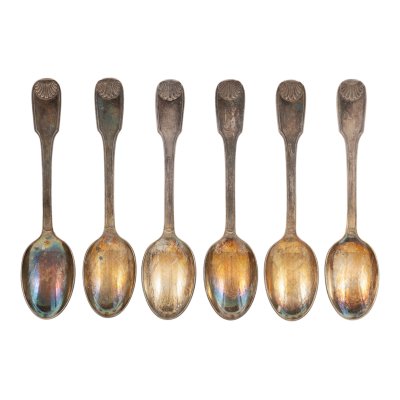 Six-piece silver spoon set, decorated with Rocailles elements, cca. 1900