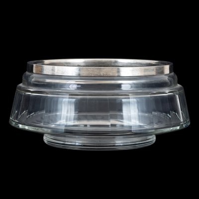 Art Deco facetted crystal fruit bowl, decorated with silver border