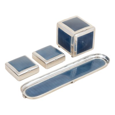 Art Deco silver toilet set, decorated with guilloché enamel, master Theodor Fahner, circa 1920