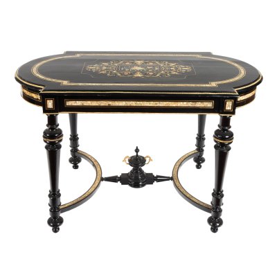 Napoleon III style table, made of ebonized wood, adorned with mother-of-pearl, early 19th century