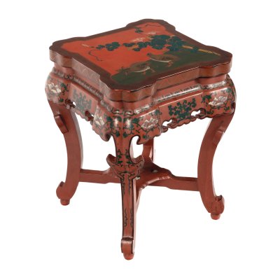 Măsuță din lemn exotic, cu decor chinoiserie, mijlocul sec. XX