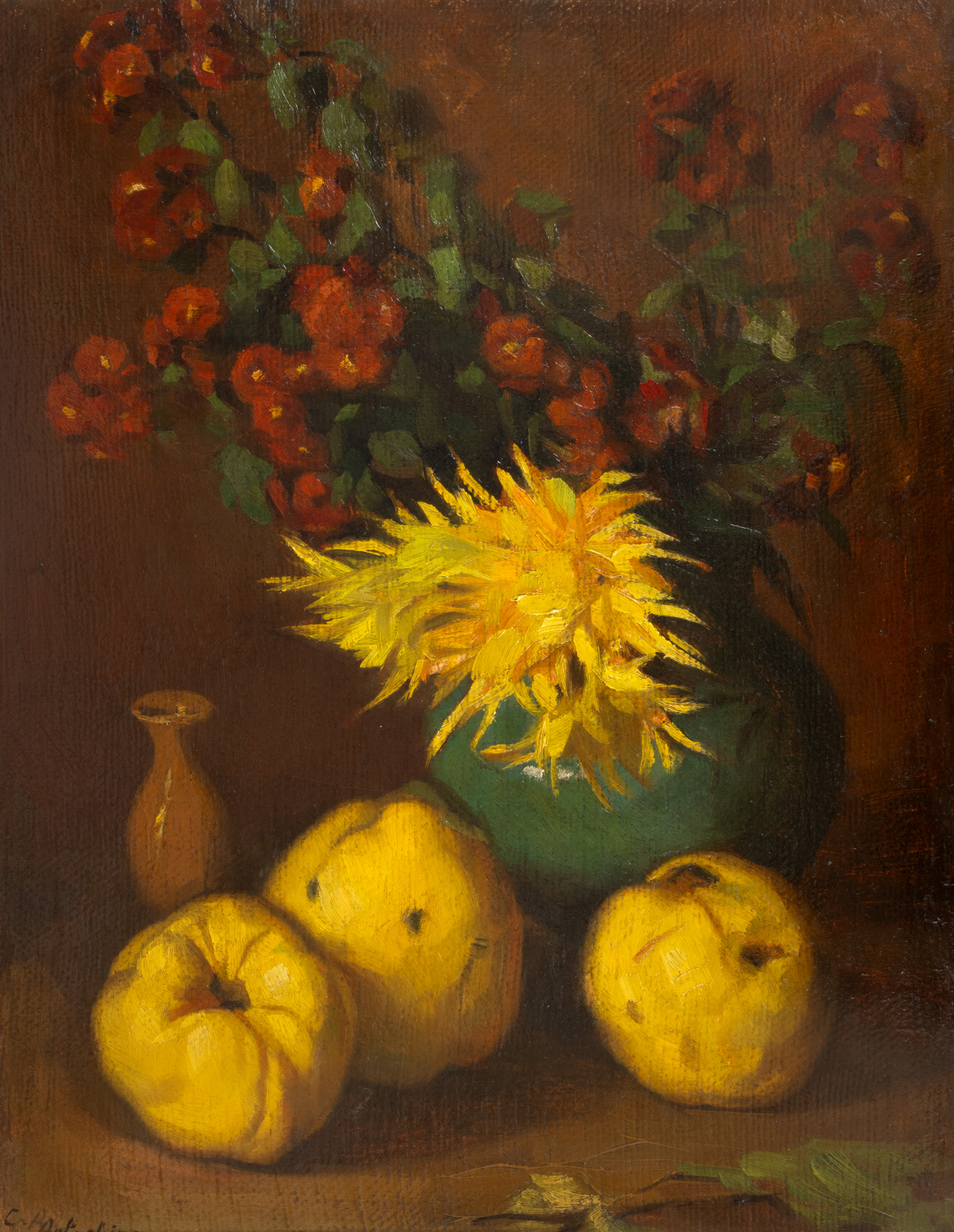 Still life with flowers and a yellow chrysanthemum