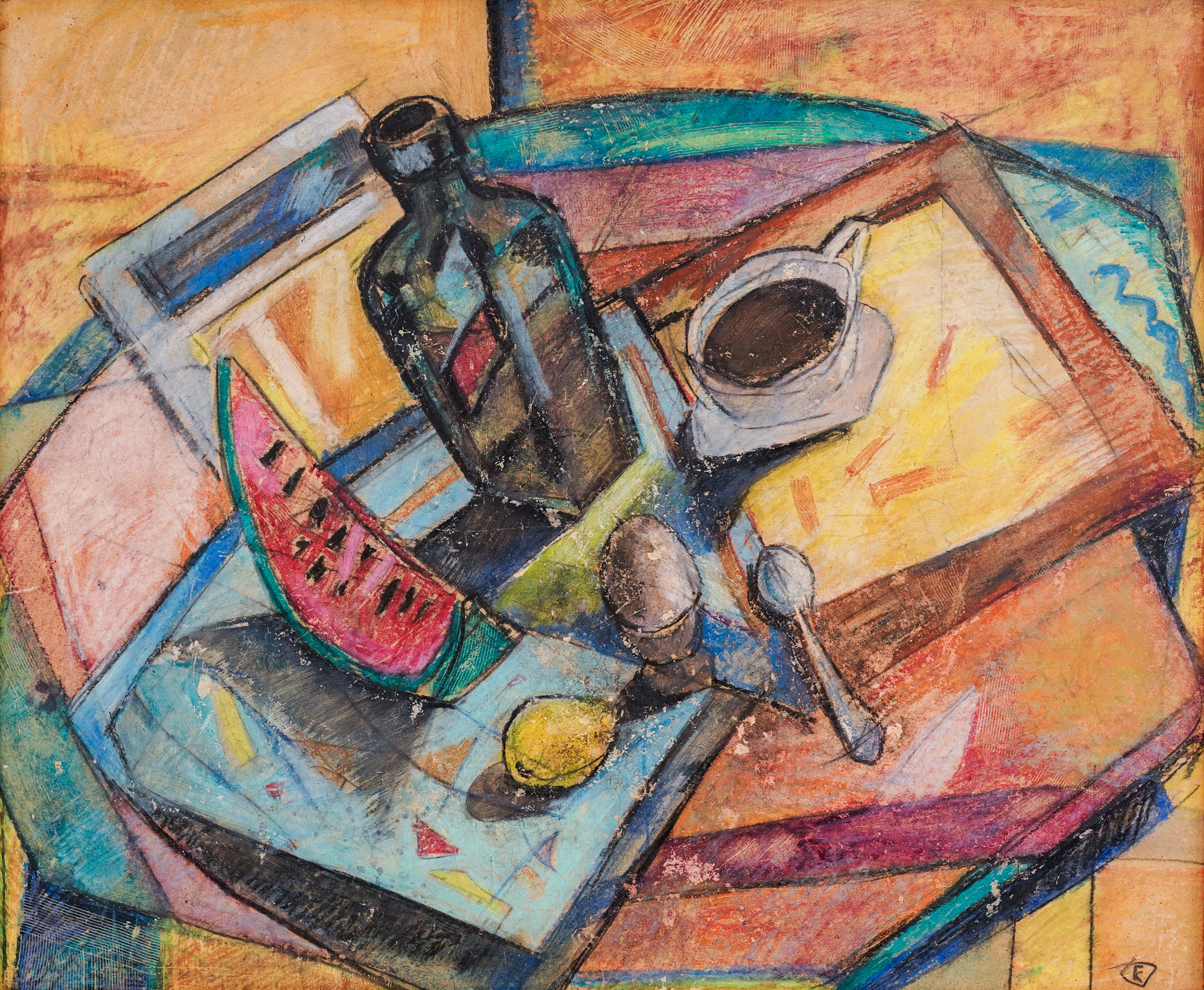 Still life with melon and a cup of coffee