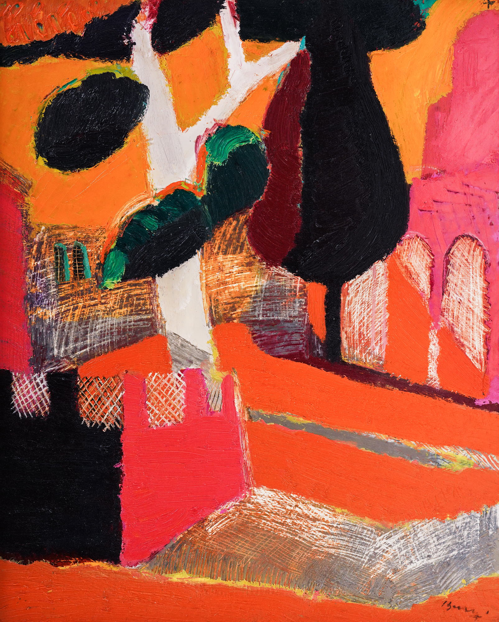 Landscape with houses and cypress