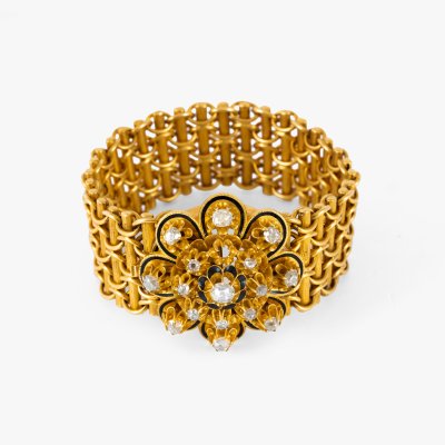 Fixed gold bracelet, decorated with diamonds, cca. 1900