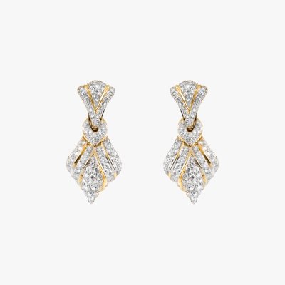 Spectacular pair of bicolor gold earrings, decorated with diamonds, accompanied by additional gemological certificate