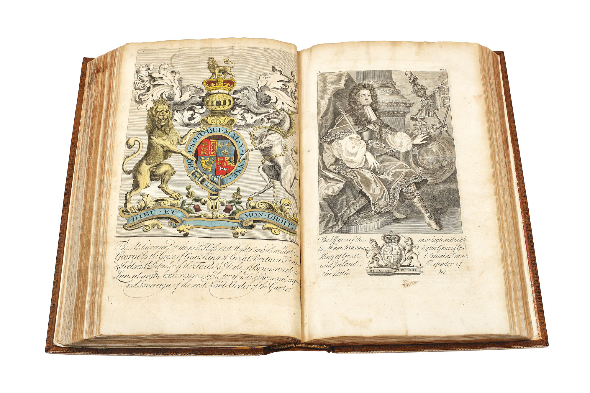 "Heraldica", de John Guillim, ediţia a VI-a reîntregită, Londra, 1724, legătură de lux, piesă rară de colecţie, conţine gravuri colorate manual 