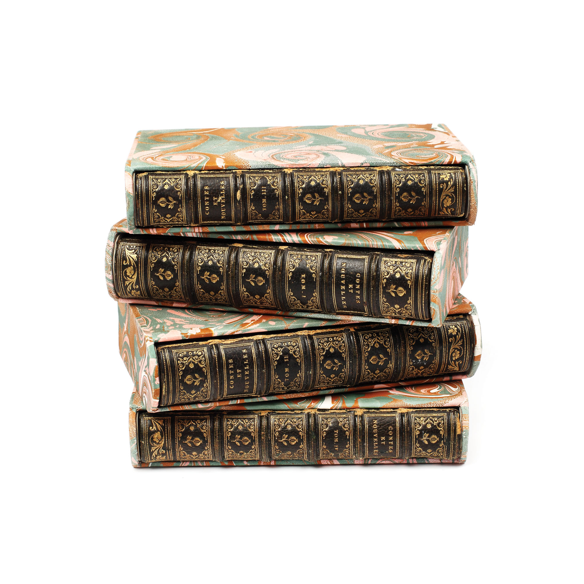 "Opere de Fontaine", Londra, 1778, 4 volume, legături de lux Trautz-Bauzonet, conţine ex-librisul baronului Sosthène de La Roche-Lacarelle