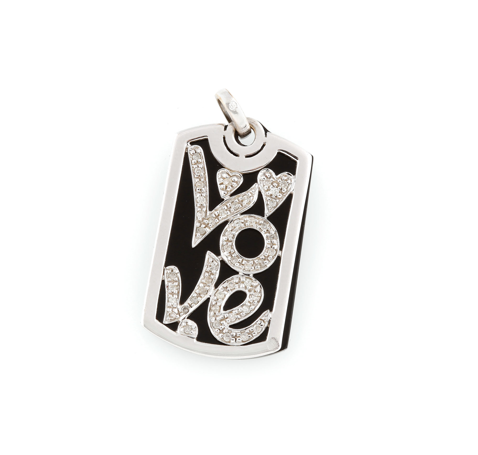 "Love", pandantiv-mărțișor decorat cu placă din onix și diamante