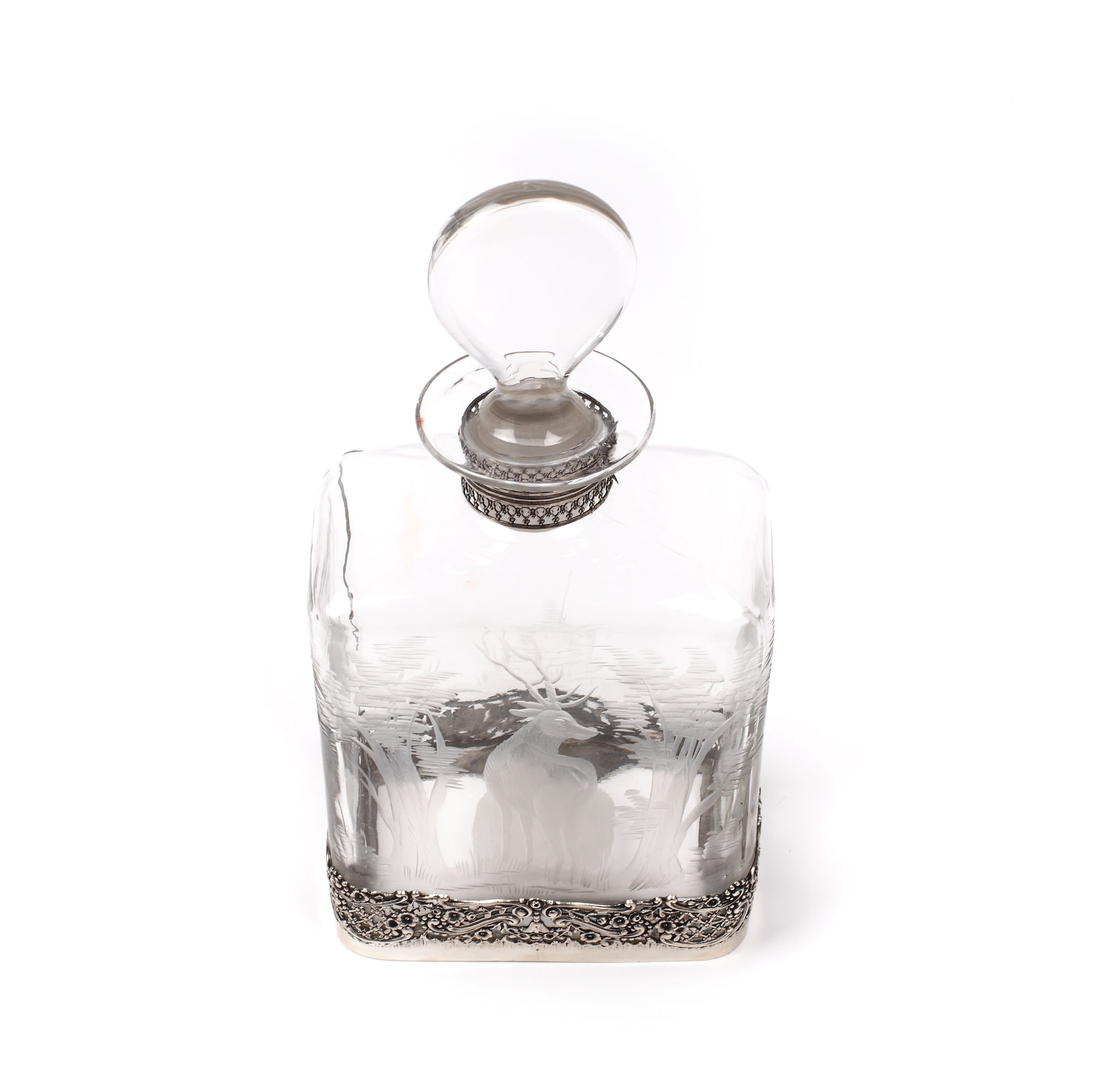 Sticlă de cognac din argint și cristal tăiat, prima jumătate a sec. XX
