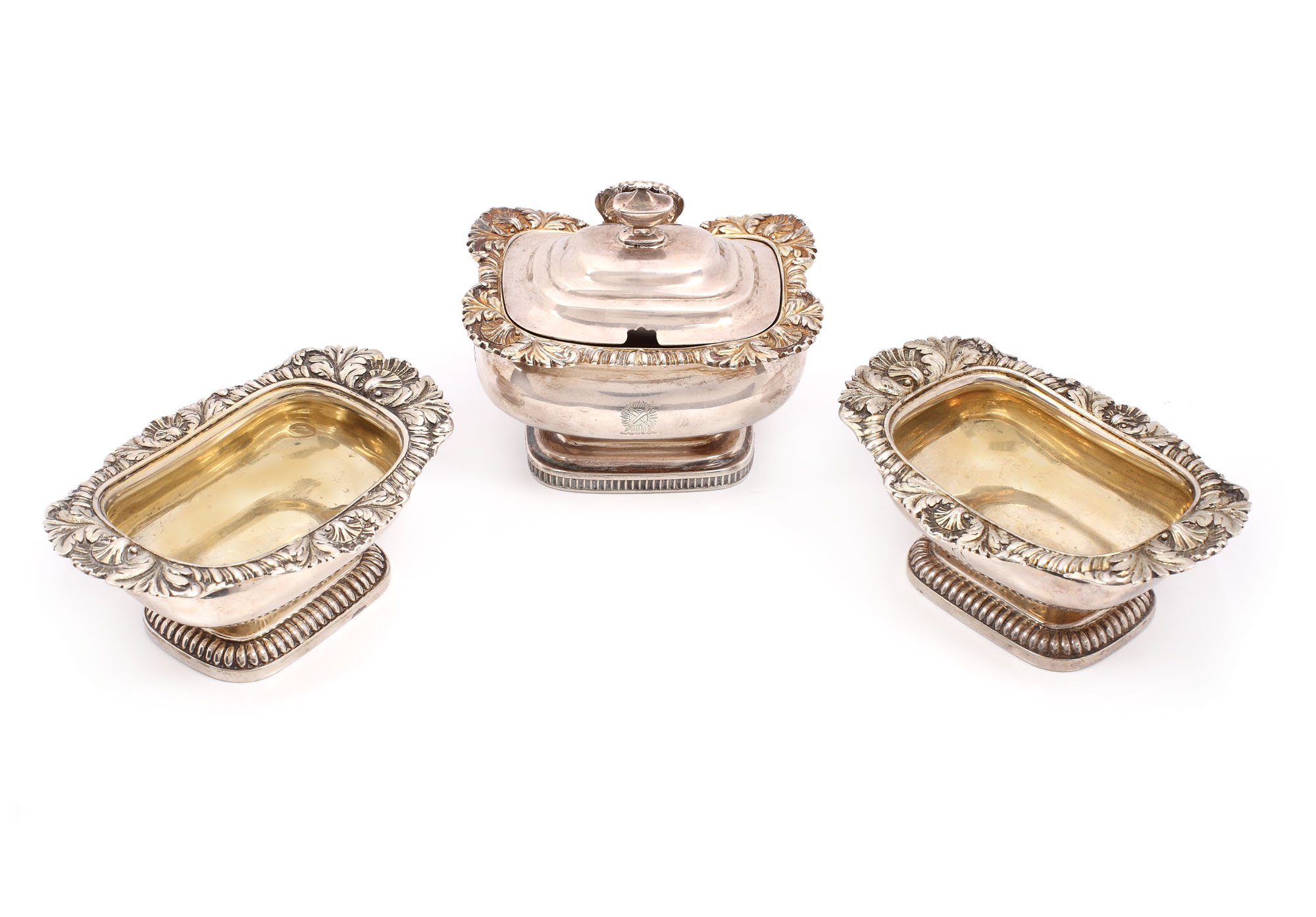 Set de 3 recipiente din argint, aurite la interior, cca. 1815