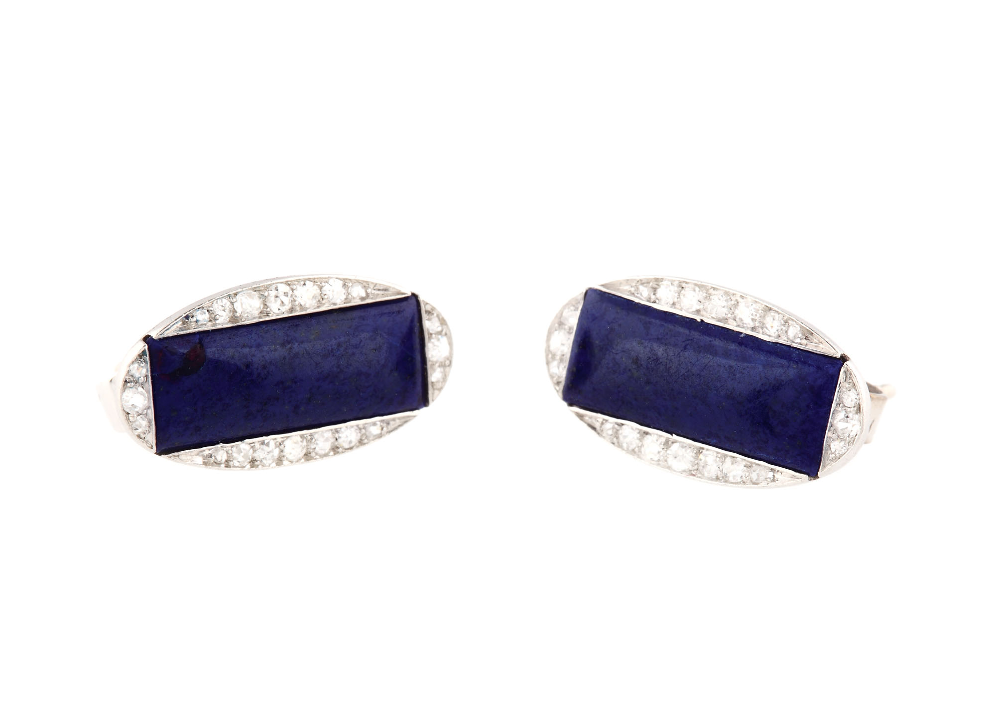 Pereche de cercei din platină și aur, ornată cu Lapis Lazuli și diamante, cca. 1920-1930