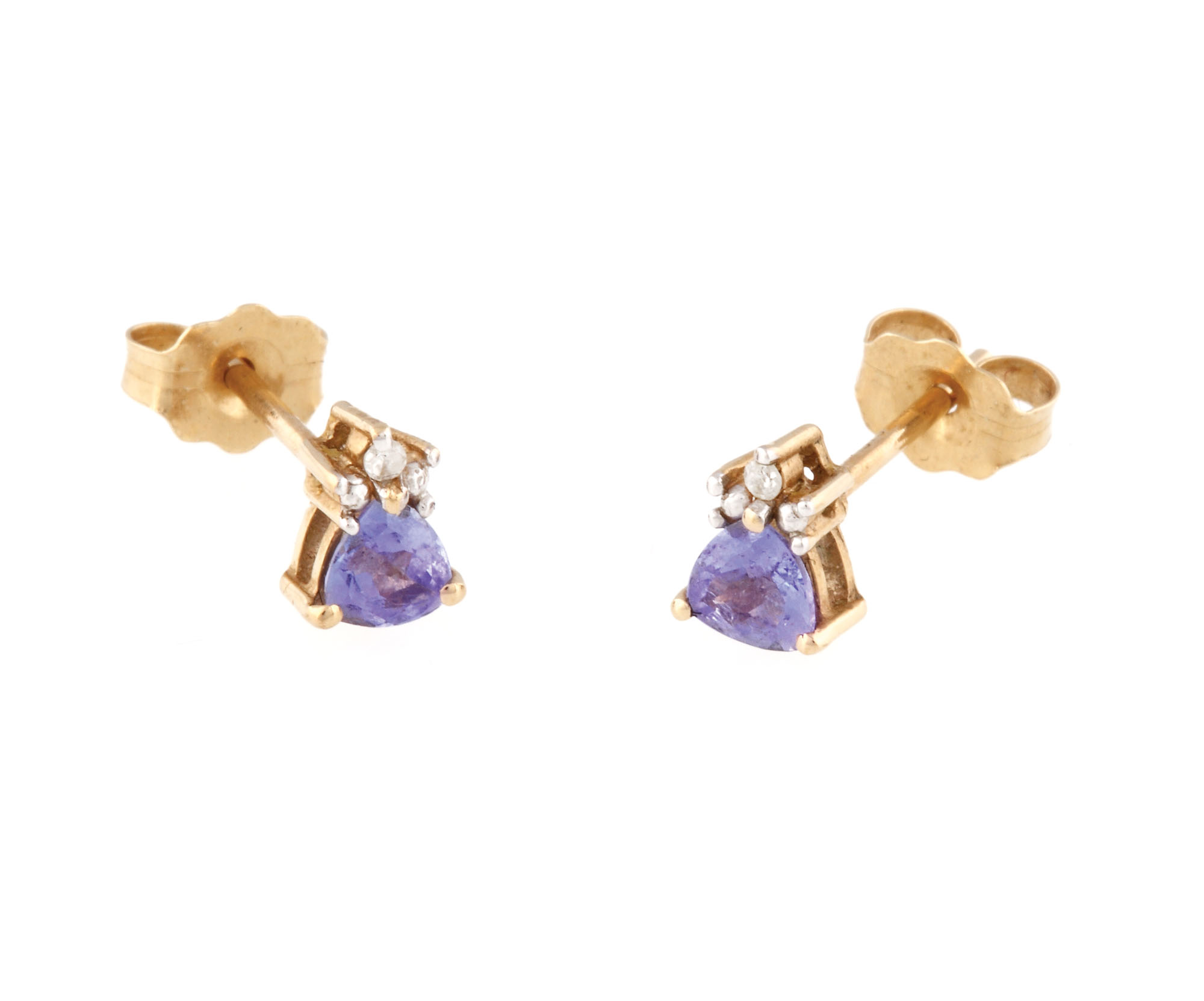 Delicată pereche de cercei din aur, decorată cu tanzanite și diamante