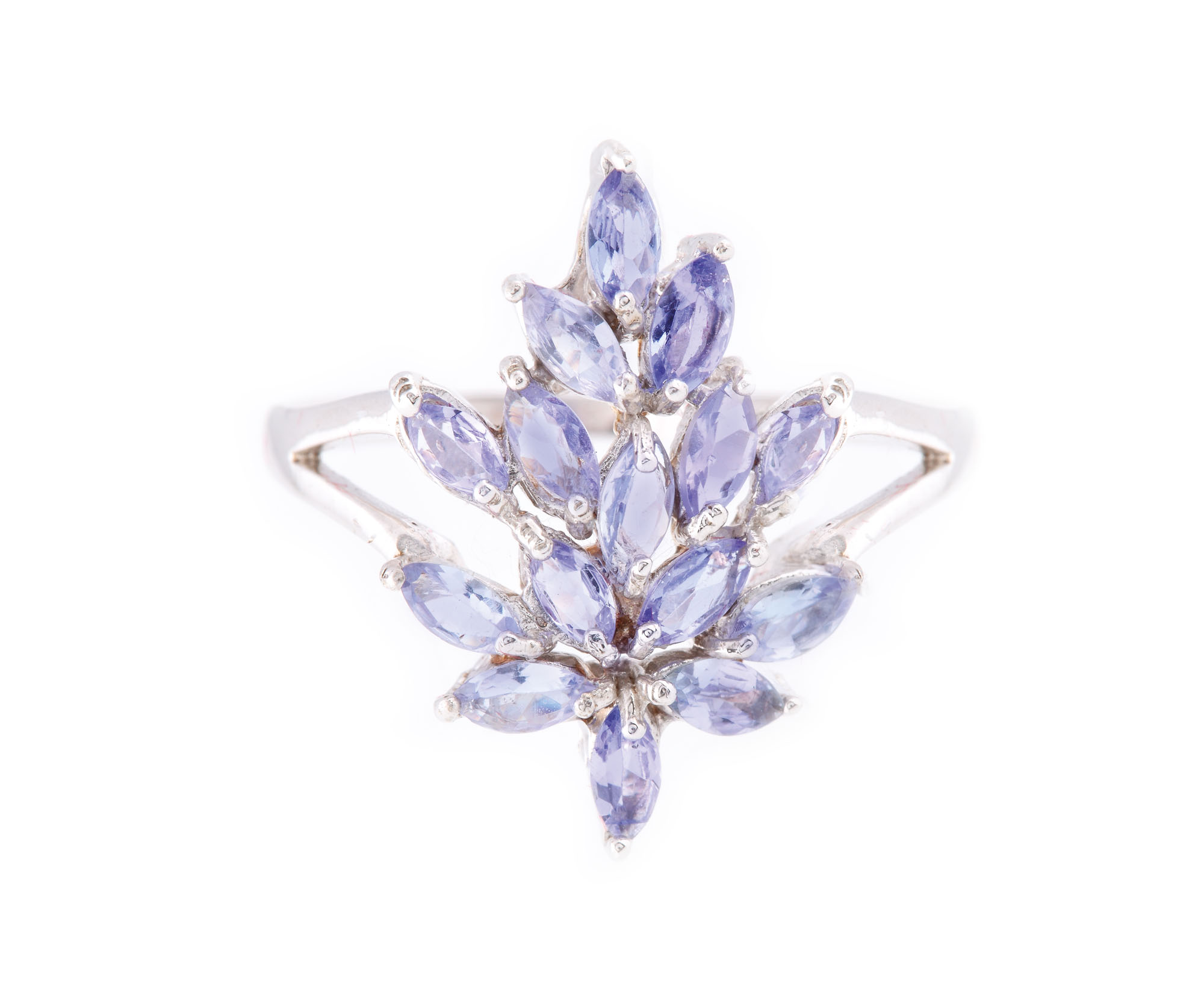 Inel din argint, decorat cu ramură de tanzanite