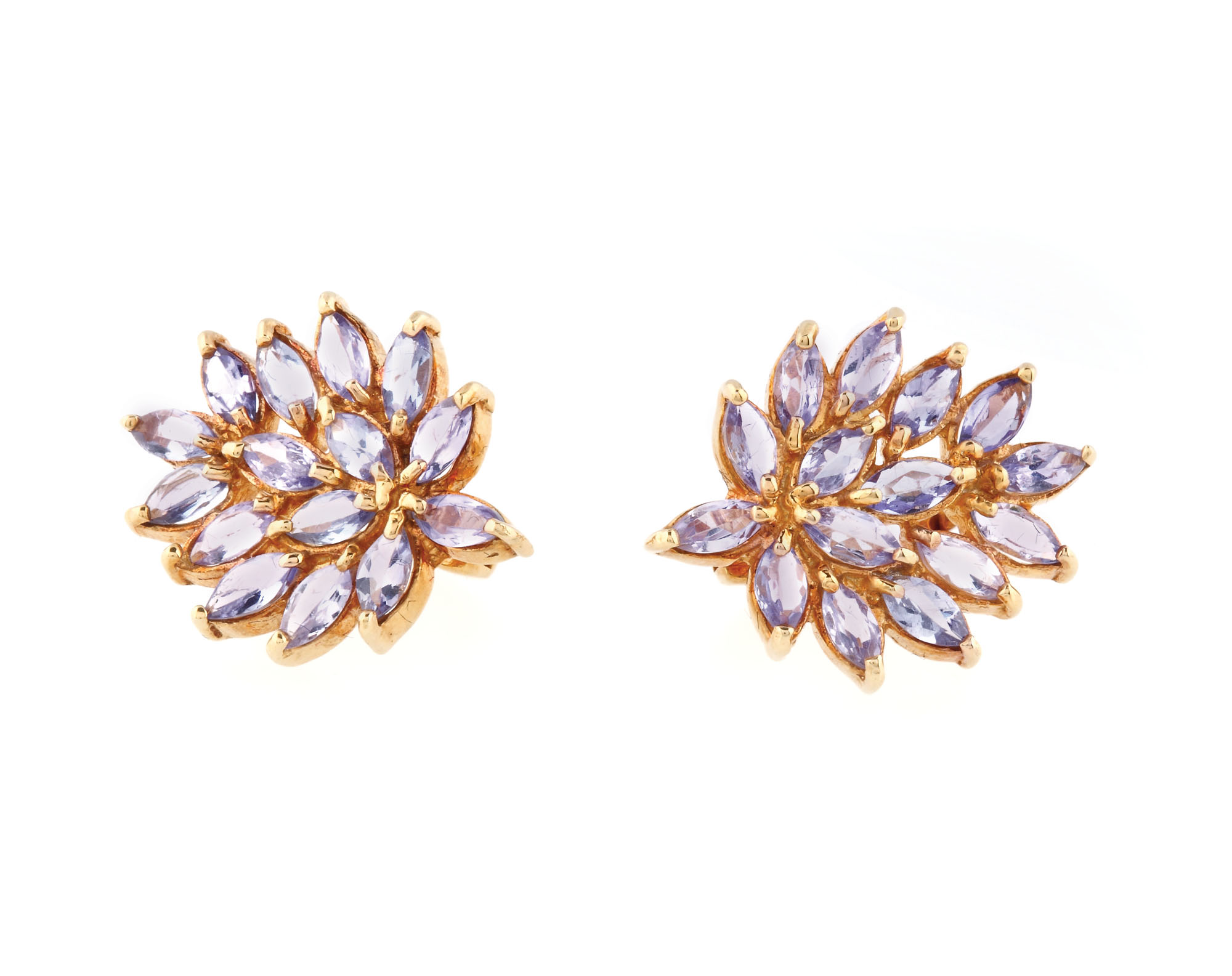Pereche de cercei din argint aurit, decorată cu frunze de tanzanite