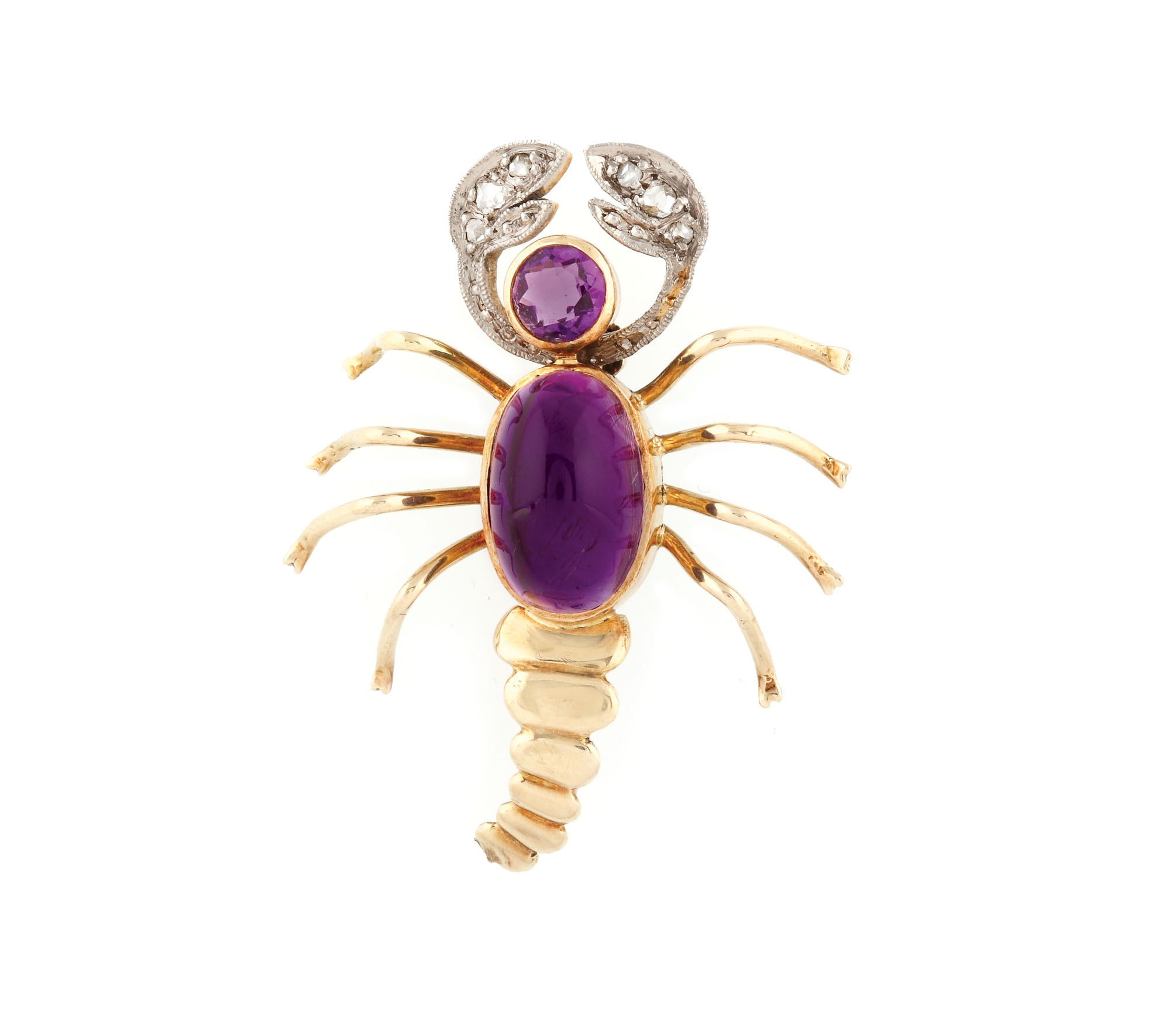 Broșă din aur, în formă de scorpion, decorată cu ametiste și diamante