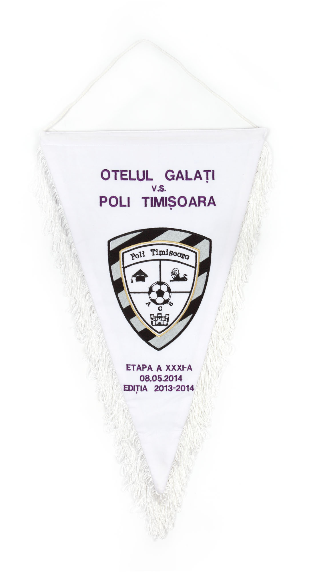 Fanion al echipei Politehnica Timișoara, provenind de la meciul dintre FC Oțelul Galați și Politehnica Timișoara, Liga I din 08.05.2014