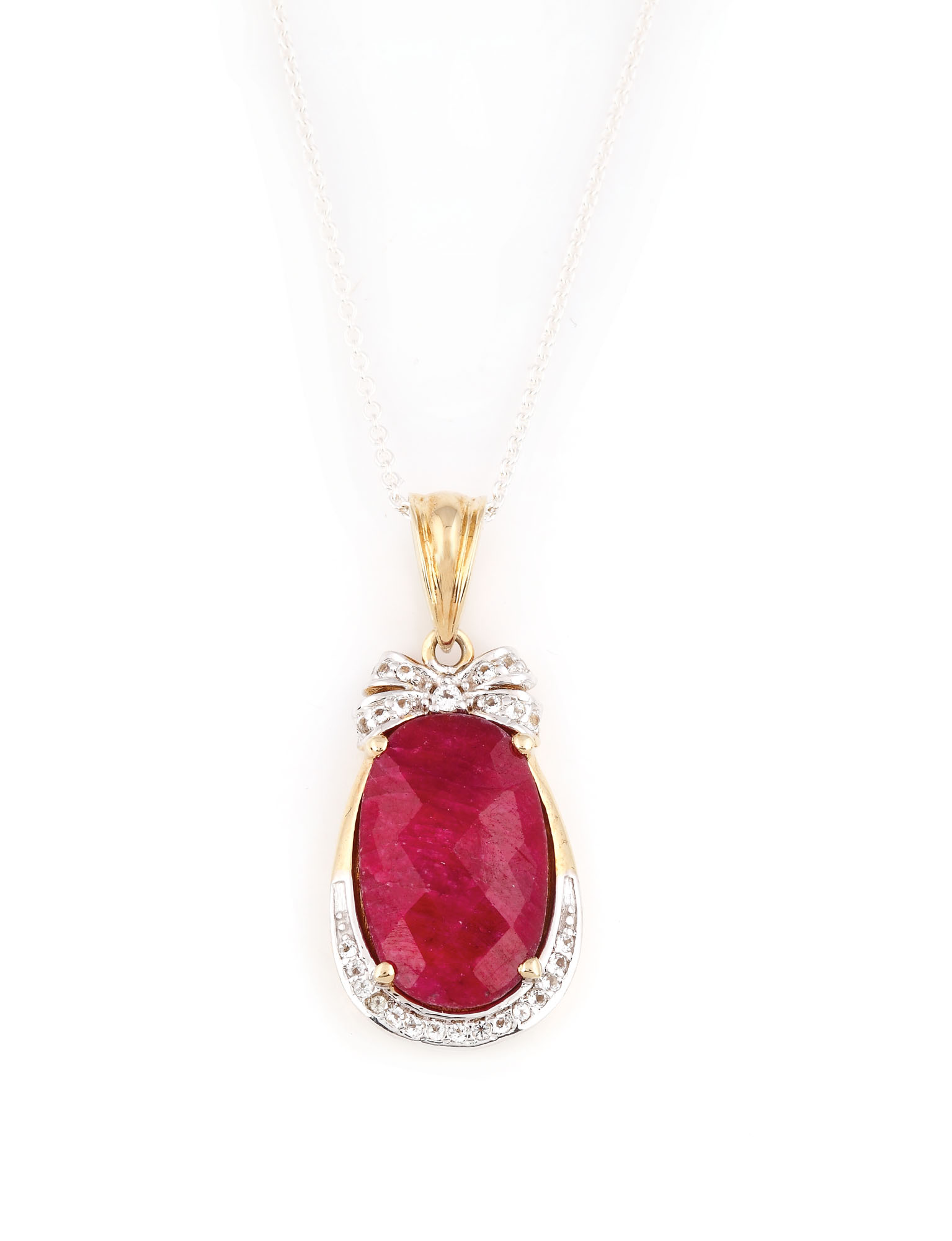 Lanț cu pandantiv din argint, decorat cu rubin și topaze albe