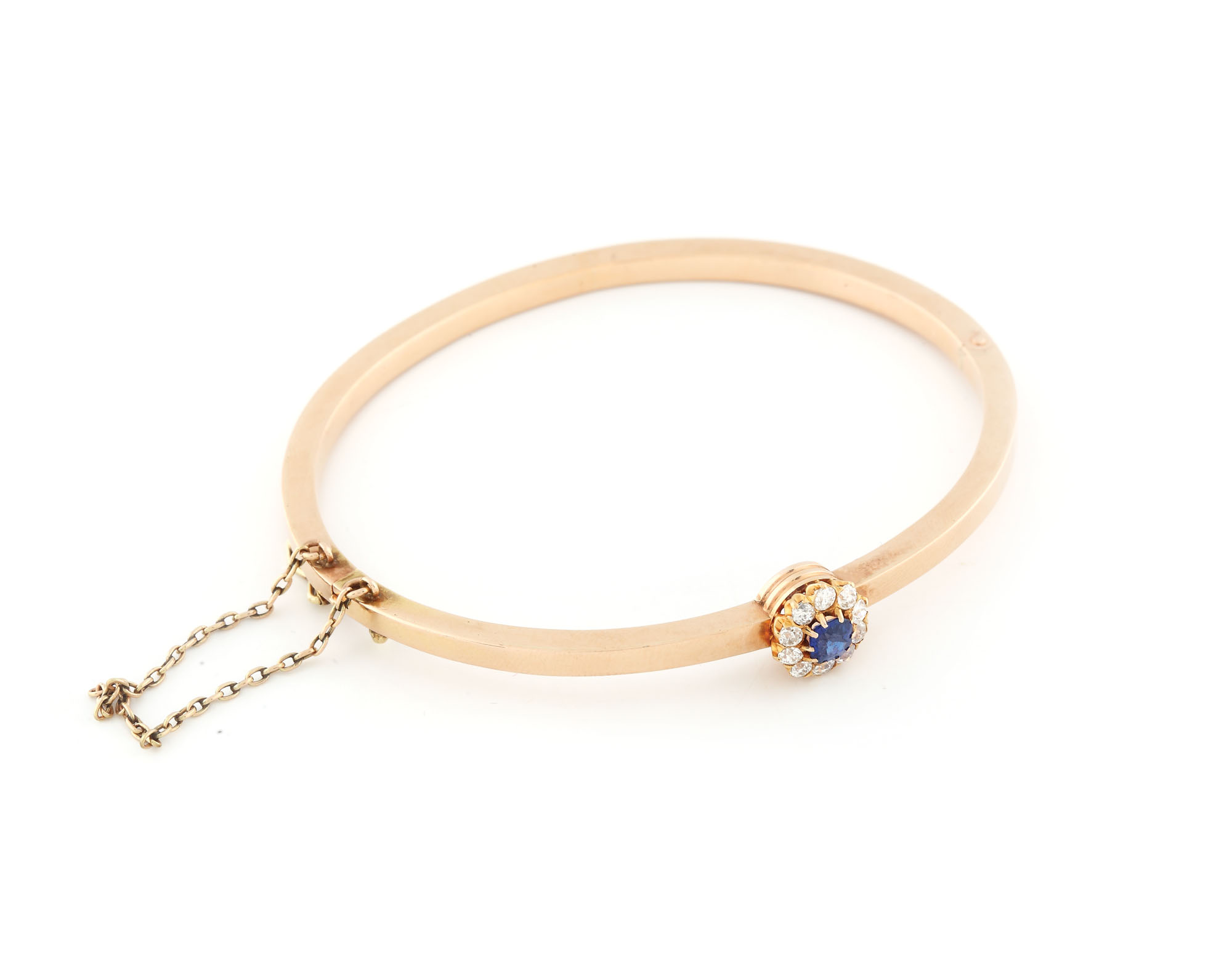 Rafinată brățară din aur, decorată cu safir în anturaj de diamante