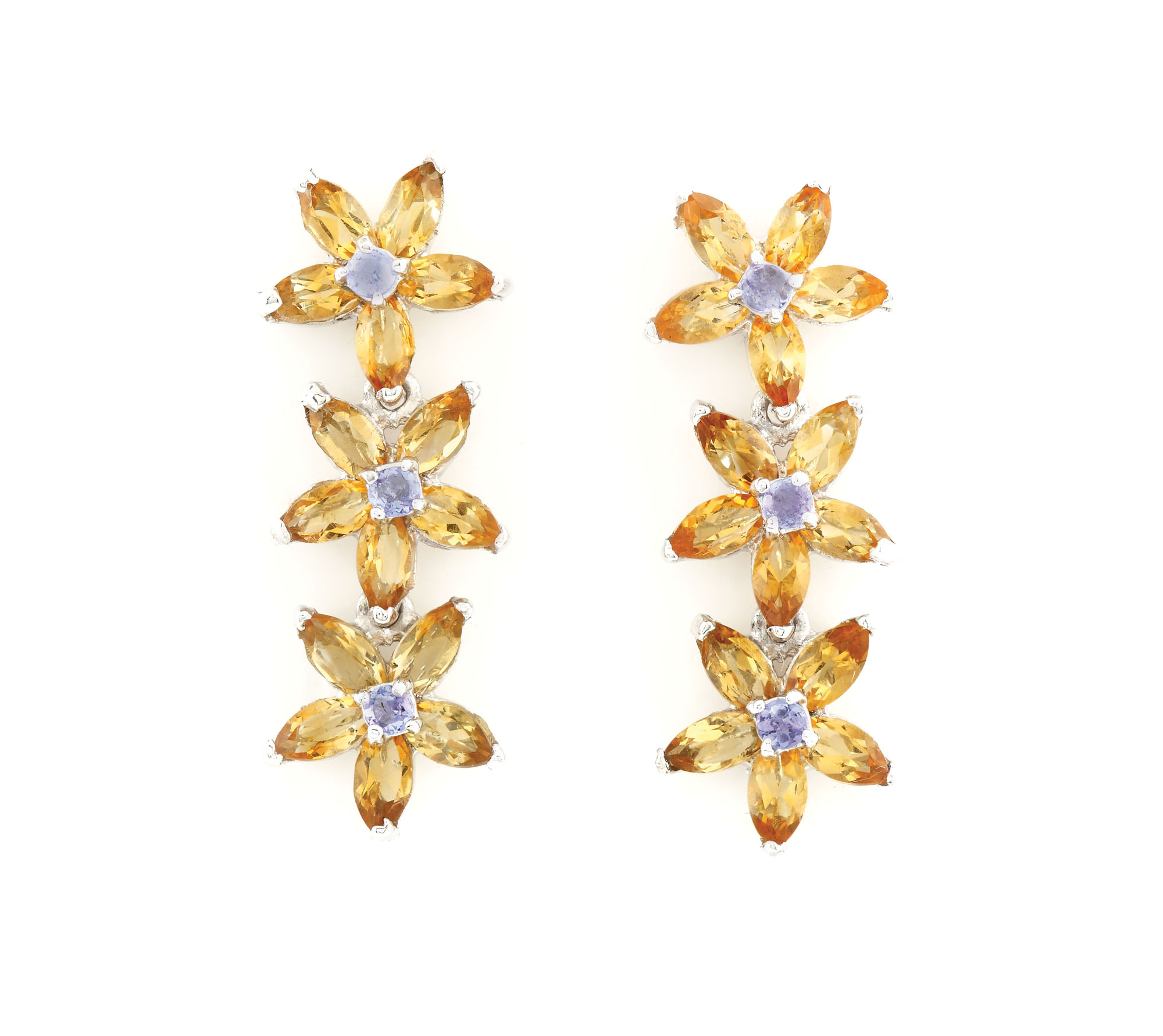 Pereche de cercei din argint, decorată cu citrine și tanzanite