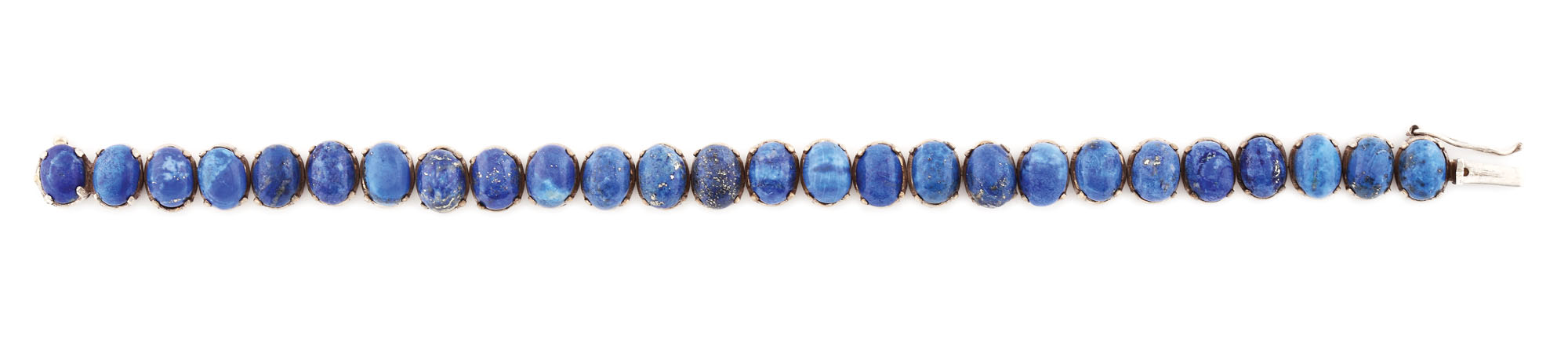Brățară din argint, decorată cu caboșoane de lapis lazuli