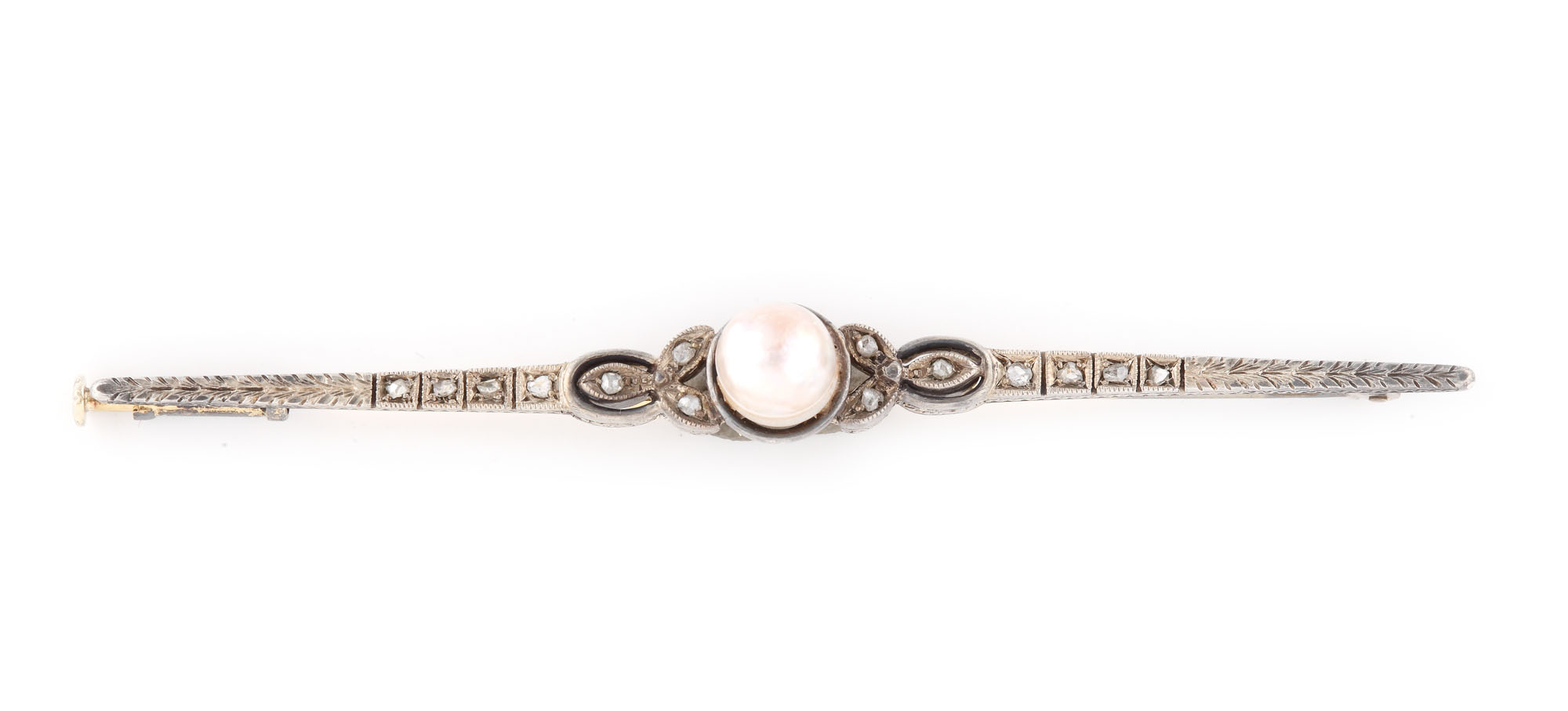 Broșă decorată cu diamante și perlă, cca. 1900-1910, în cutie originală