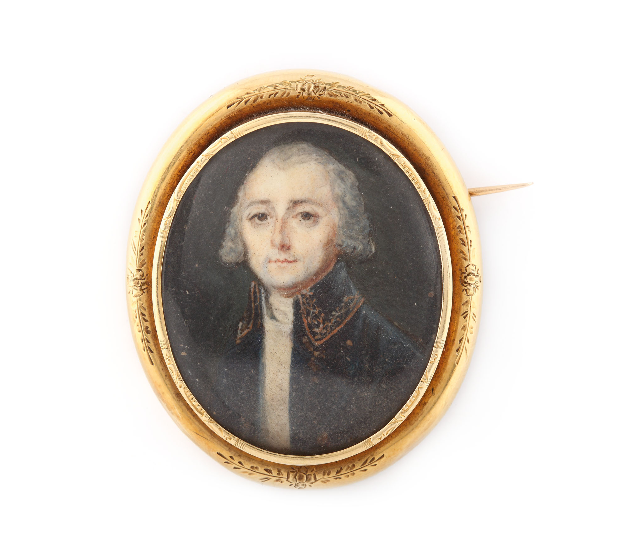 Broșă reprezentând portret miniatural de sec. XVIII, în ramă de aur