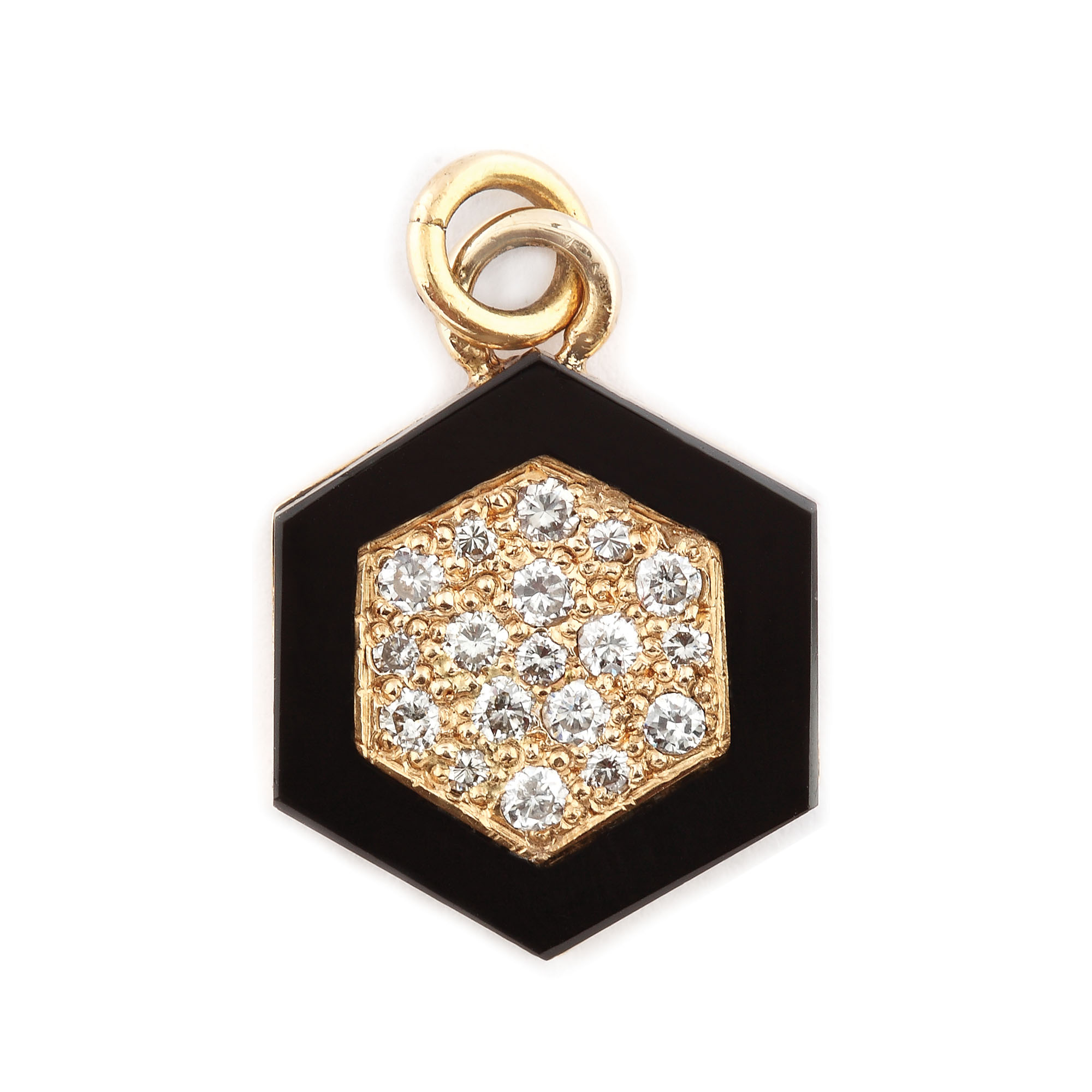 Pandantiv hexagonal din aur, decorat cu onix și pavaj de diamante