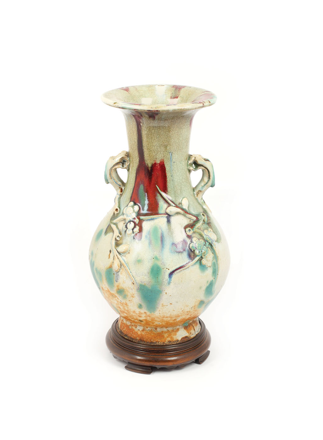 Vas ceramic japonez, decorat cu flori de prun