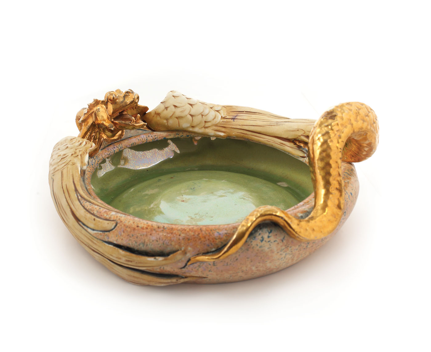 Superb cache-pot Amphora, pictat cu aur, decorat cu dragon, designer Eduard Stellmacher, 1918-1932