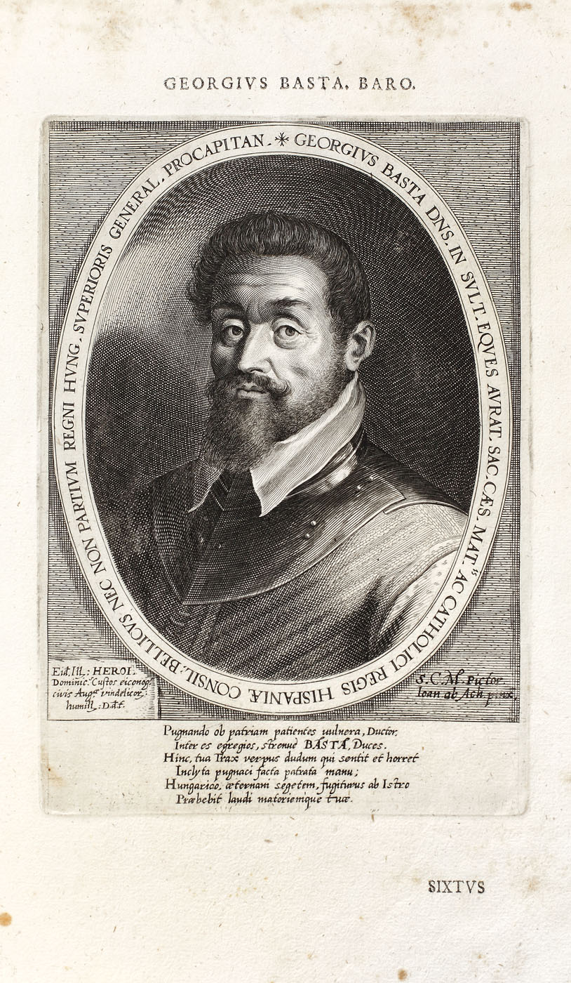 Gravură reprezentându-l pe Generalul Basta, realizată de Johann van Achen (1556-1621), pictor de curte al Împăratului Rudolf al II-lea