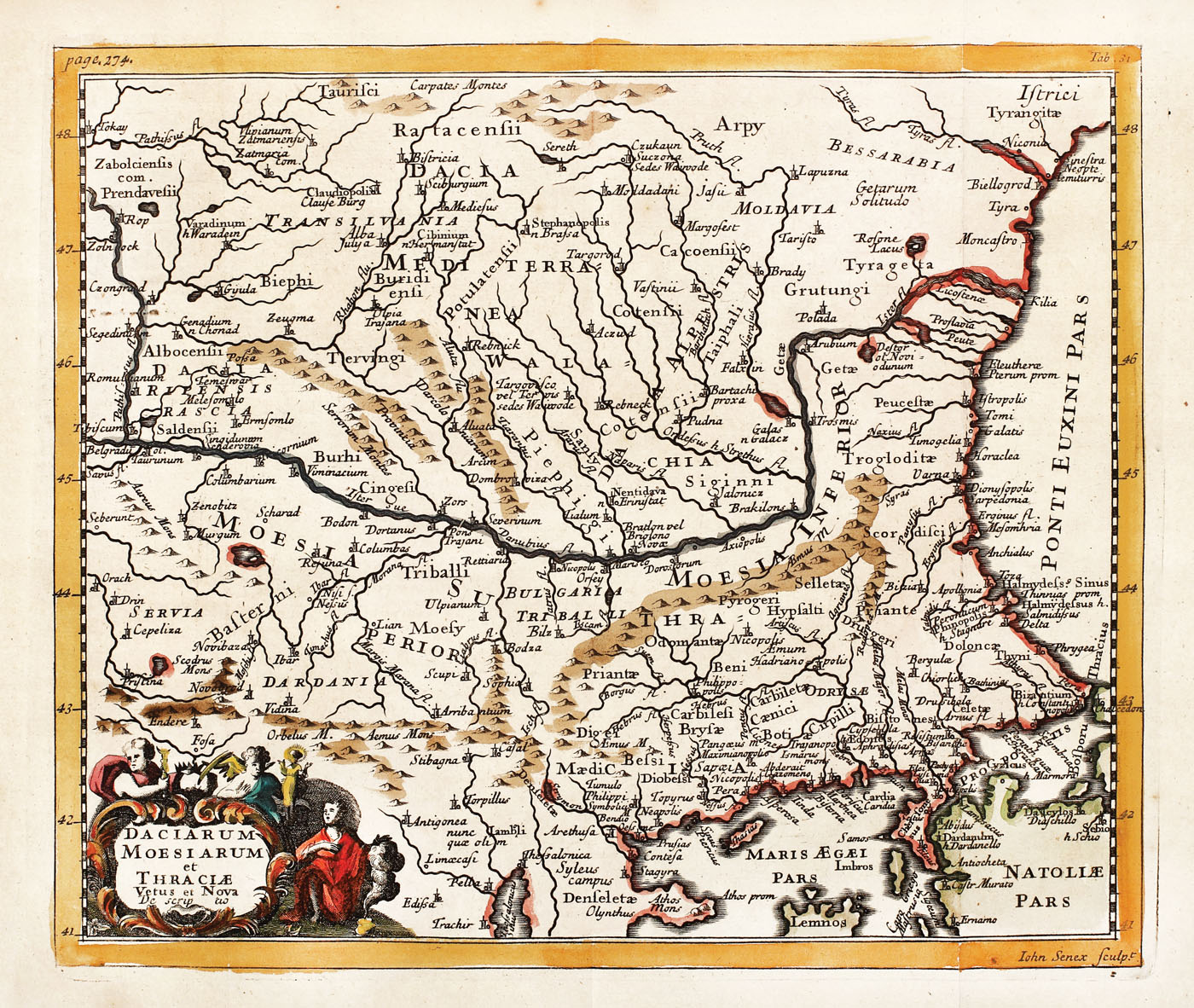 Hartă a Daciei, Moesiei și Traciei, de Phillip Cluver, 1711