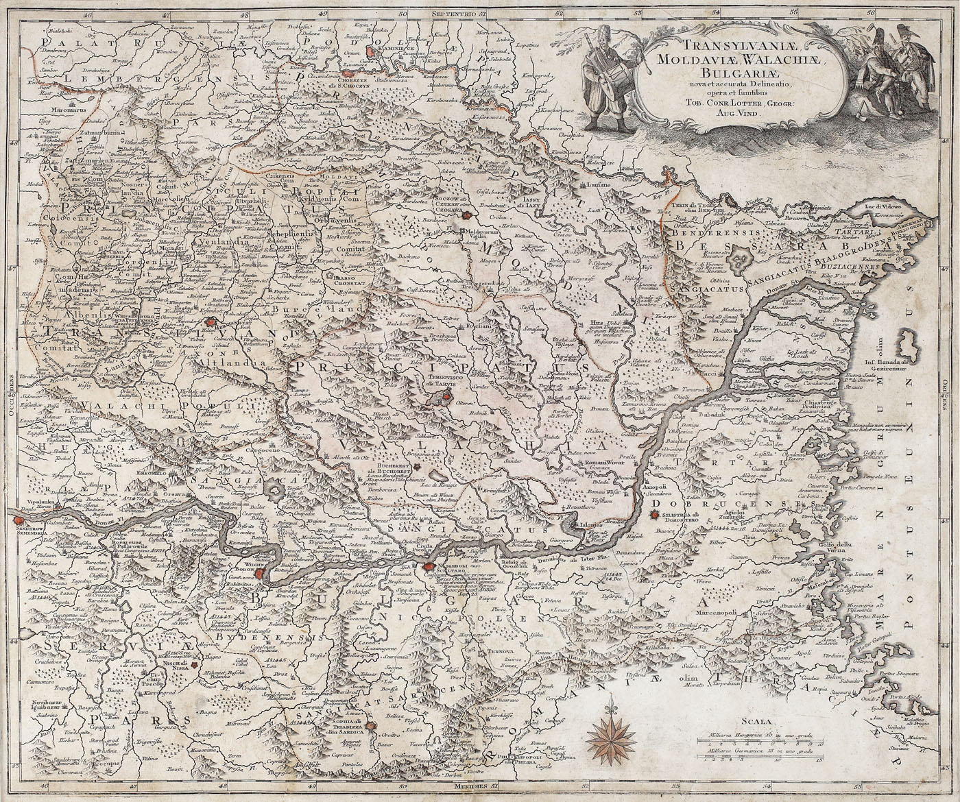 Harta Transilvaniei, a Moldovei, a Valahiei şi a Bulgariei, de Conrad Lotter, 1750-1770