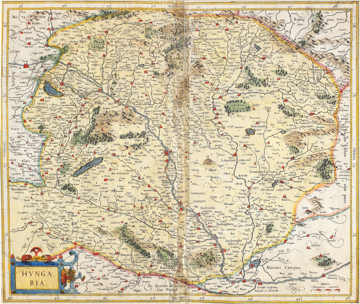 Harta Ungariei, de Gerard Mercator, 1585