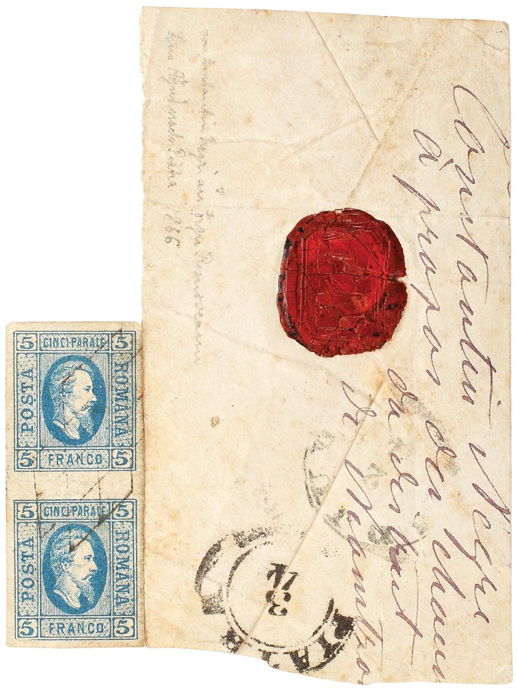 2 Timbre Alexandru Ioan Cuza de 5 parale, 1865