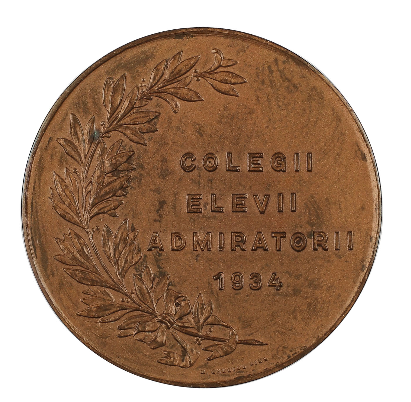 Medalie "Profesorul Ernest Juvara" - oferită de colegi, elevi şi admiratori, gravori Savu Savargin şi Mauriciu Carniol fiul, 1934