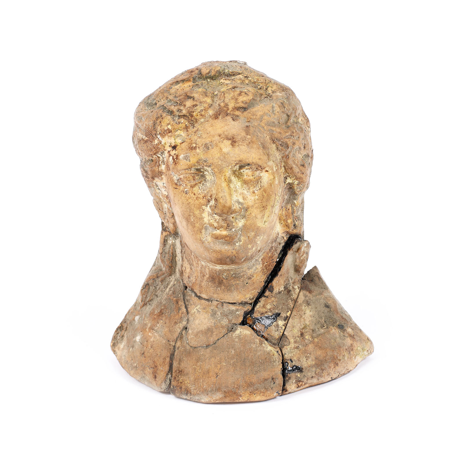 Fragment of a Tanagra figurine illustrating a woman's head, Greece, the Hellenistic period (323-31 BCE), from the collection of dr. Horia Slobozianu