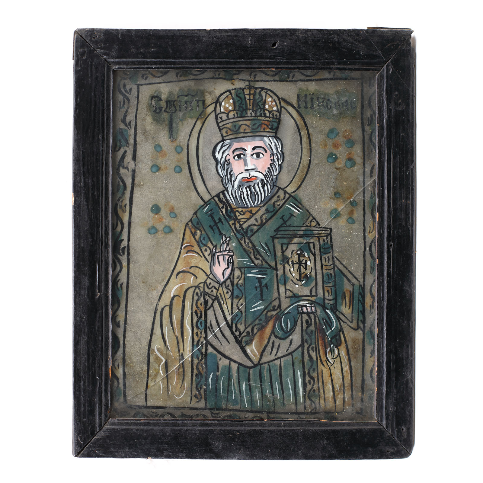Icon on glass, "Saint Nicholas", the Transylvanian  School, the beginning of the 19th century, from the collection of dr. Horia Slobozianu