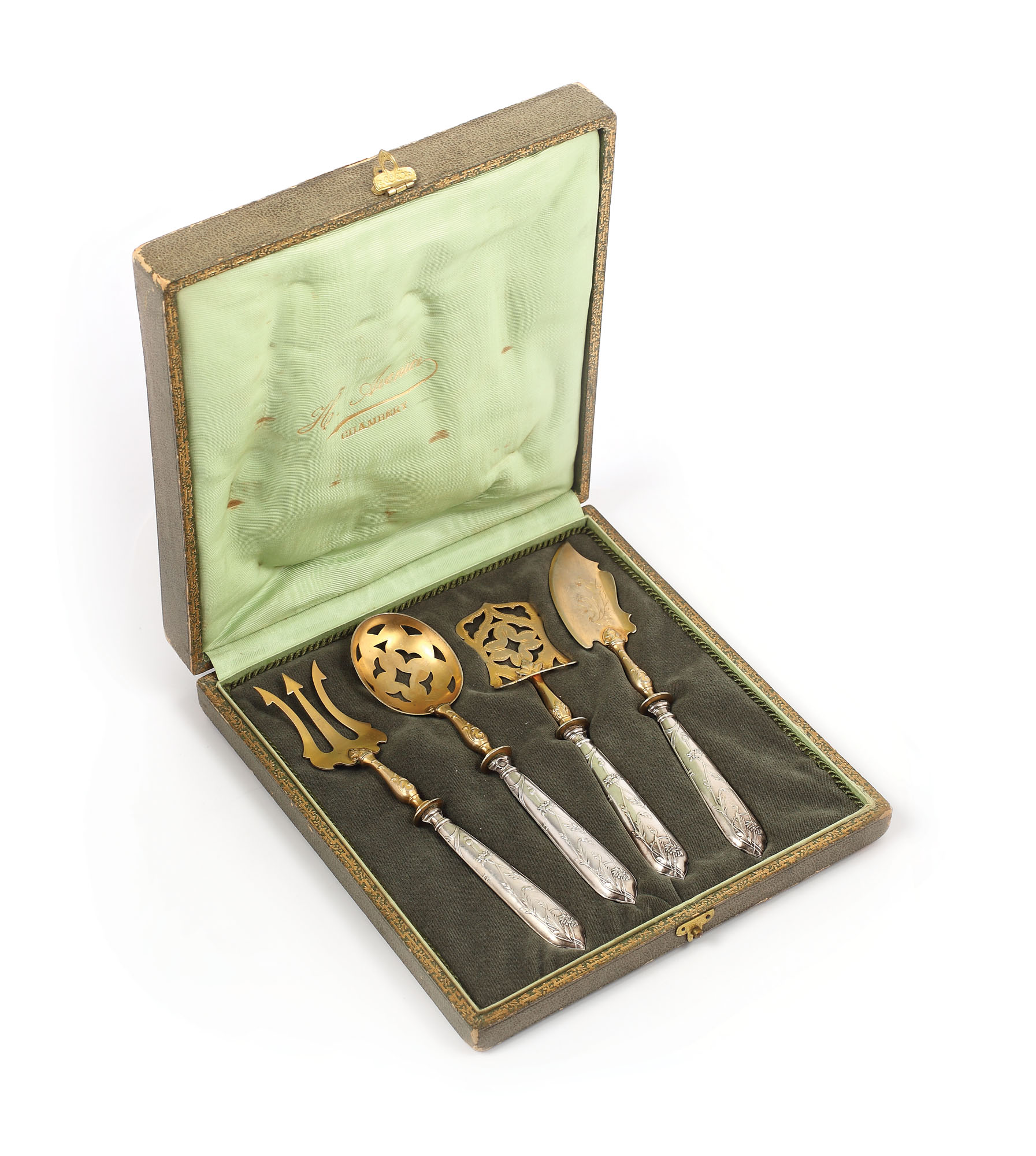 Set de tacâmuri Art Nouveau, din argint parțial aurit, cca. 1900