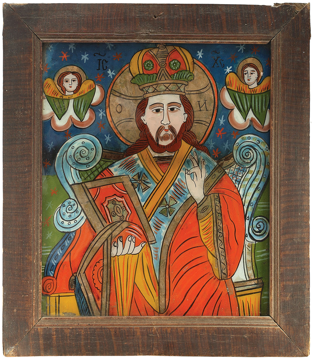 Icoană pe sticlă, reprezentându-L pe "Iisus Pantocrator", atelier transilvănean, sfârşitul sec. XIX