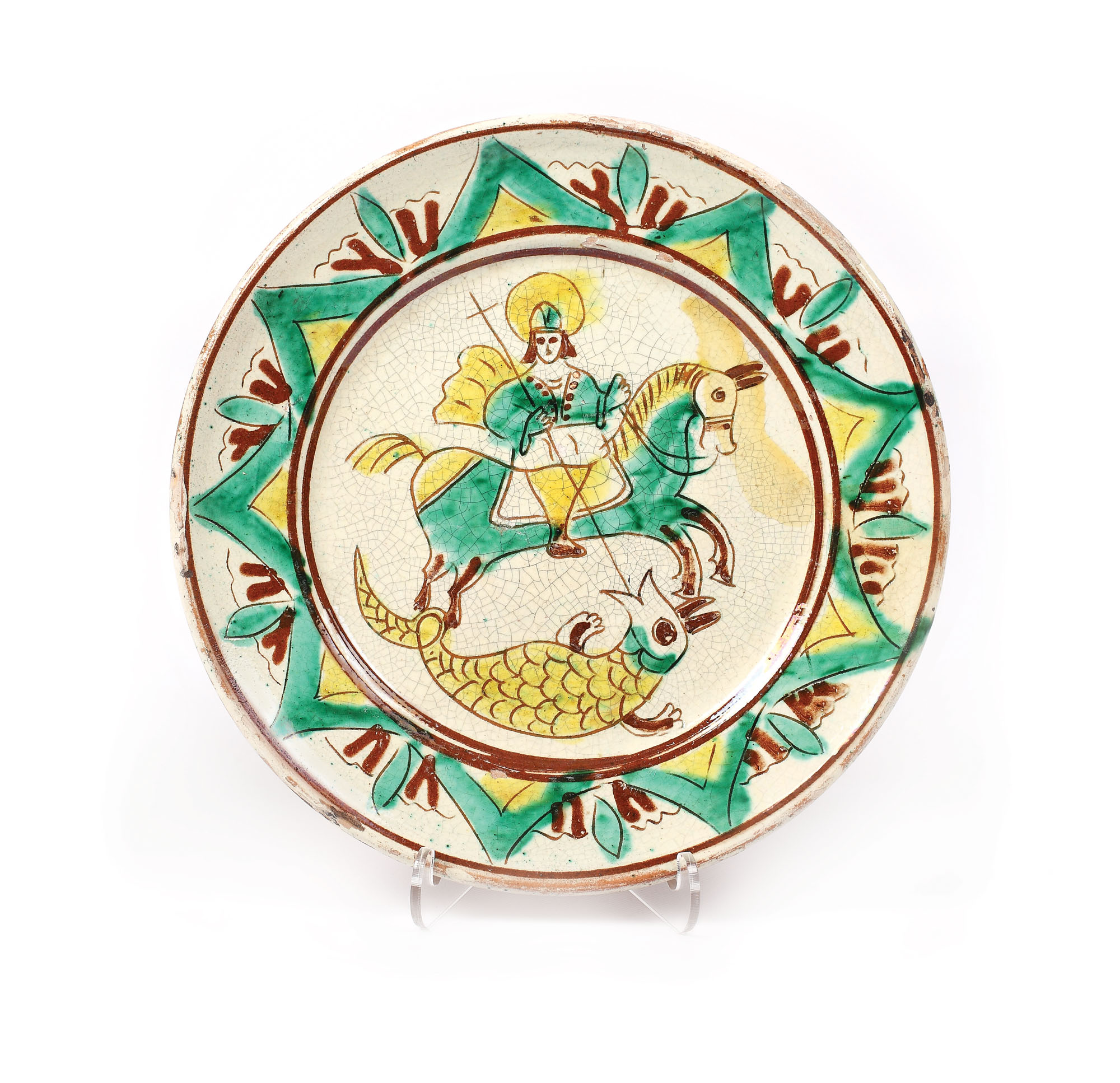 Farfurie decorativă, tip kuty (Rădăuţi), perioada interbelică, semnată Constantin Colibaba 