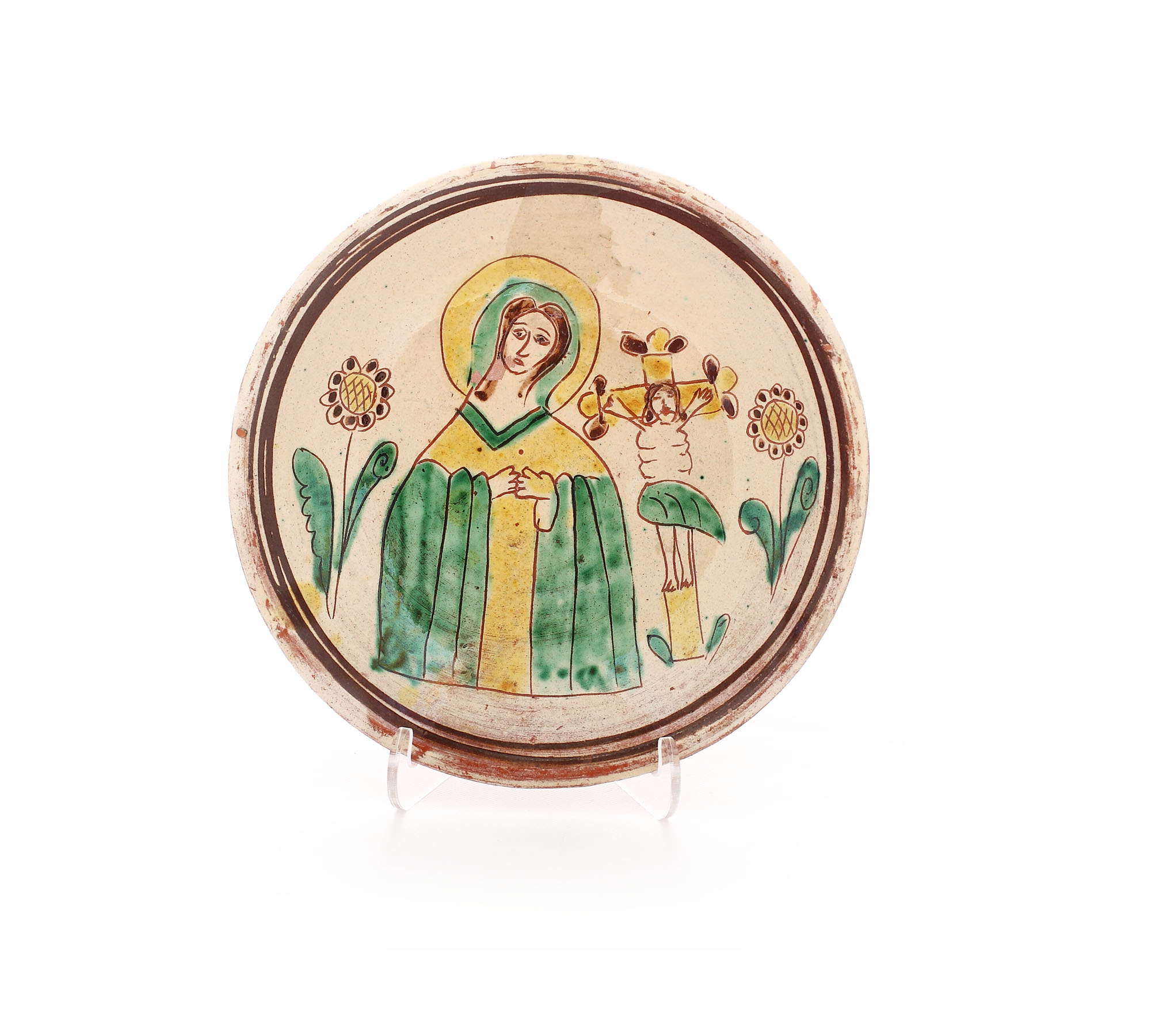 Farfurie decorativă, tip kuty (Rădăuţi), perioada interbelică, semnată Constantin Colibaba 